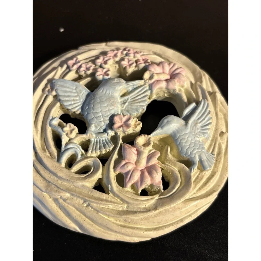 VINTAGE 1989 RAWCLIFFE PEWTER HUMMINGBIRD THEME CANDLE / JAR TOPPER